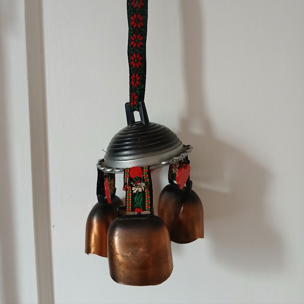 Vintage Swiss Door Bell and Heart Wind Chime